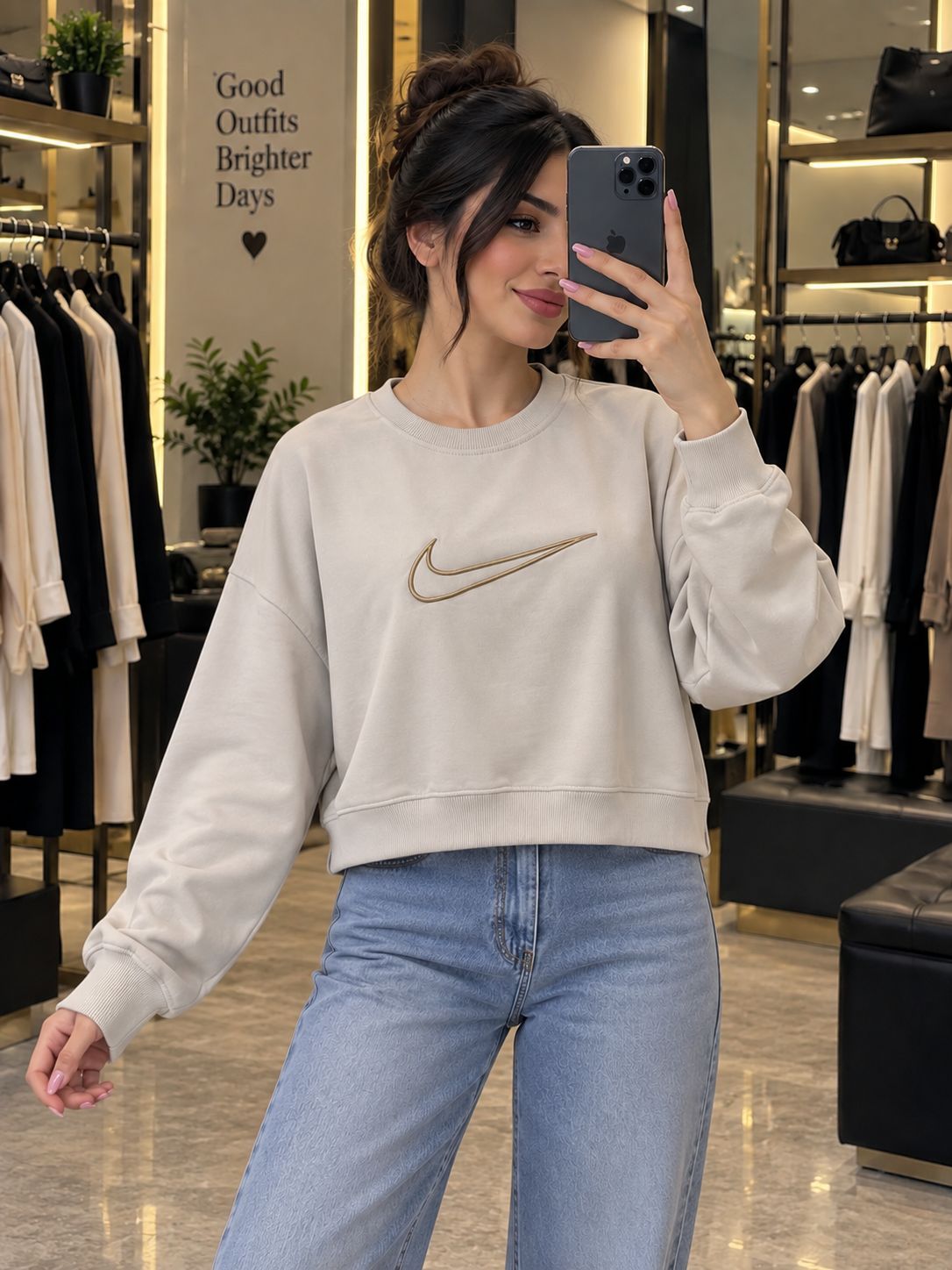 کراپ آستین دار گلدوزی Nike